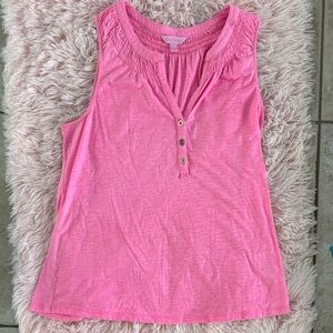 Lilly Pulitzer Pink Sleeveless Henley Tank with Button Placket
